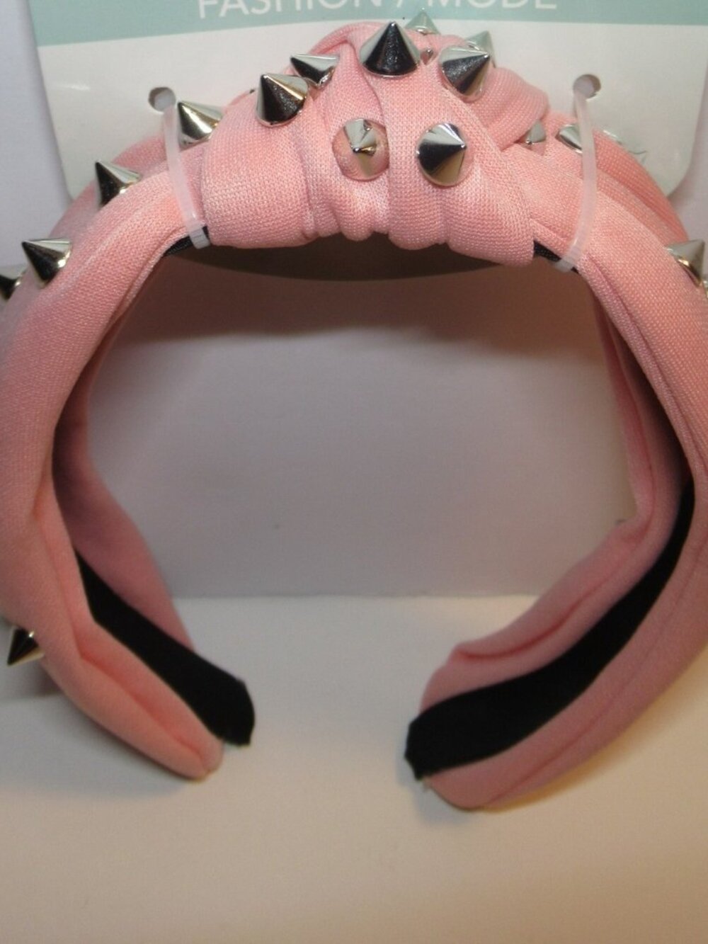 New Pink Spiked Knotted Headband, Studded Hair Band Silver Spikes Punk Goth Emo